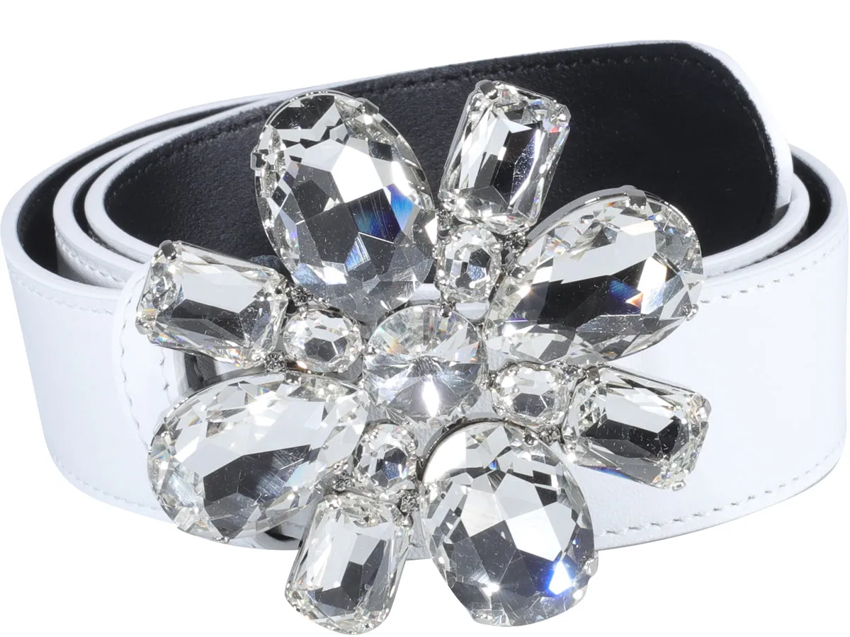 Alessandra Rich Crystal Flower Buckle Belt