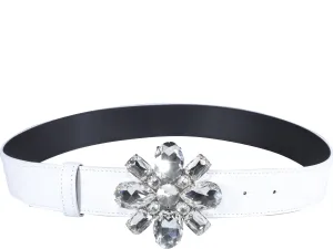 Alessandra Rich Crystal Flower Buckle Belt