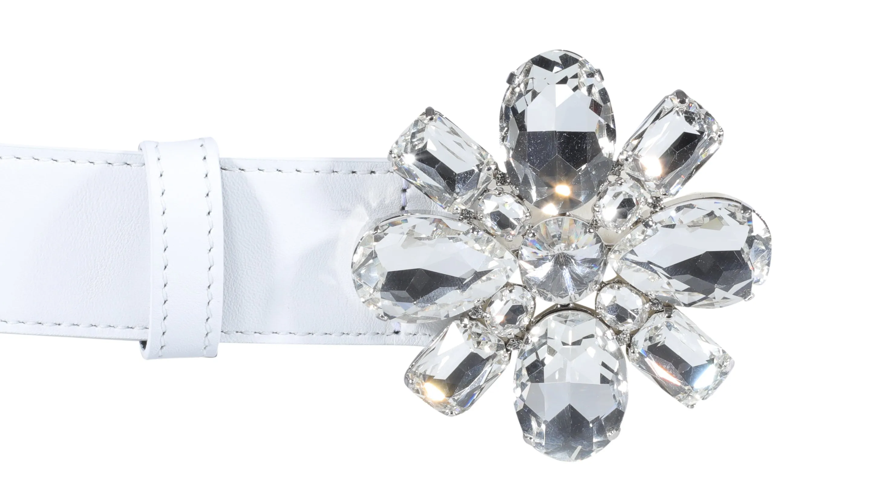 Alessandra Rich Crystal Flower Buckle Belt