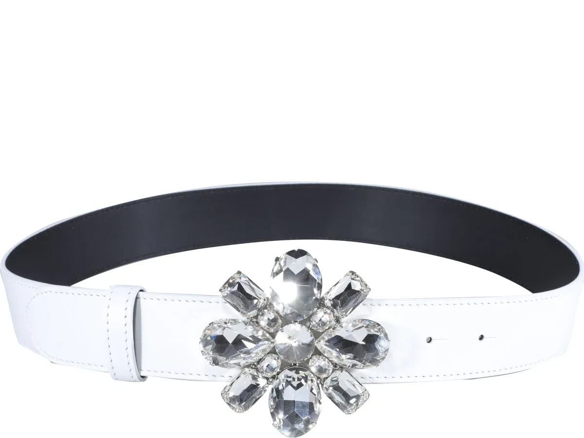 Alessandra Rich Crystal Flower Buckle Belt