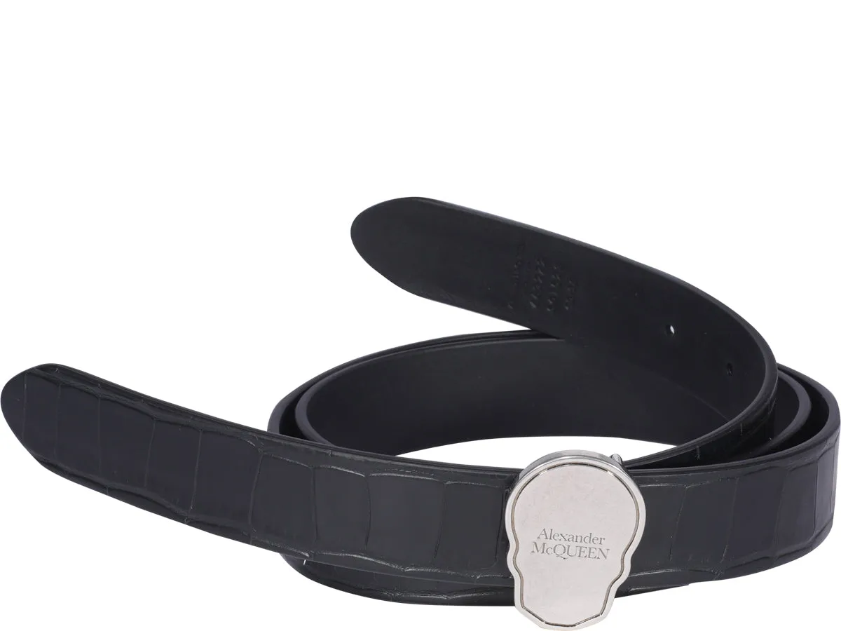 Alexander McQueen Skull Plaque Embossed Belt
