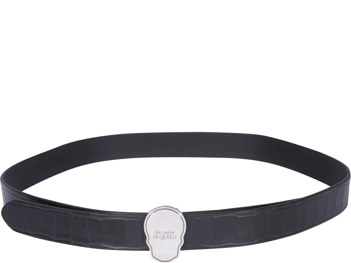 Alexander McQueen Skull Plaque Embossed Belt