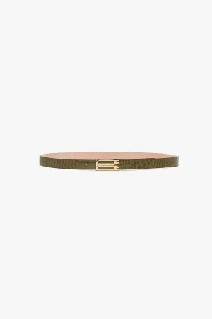 Frame Belt In Khaki Croc Embossed Calf Leather