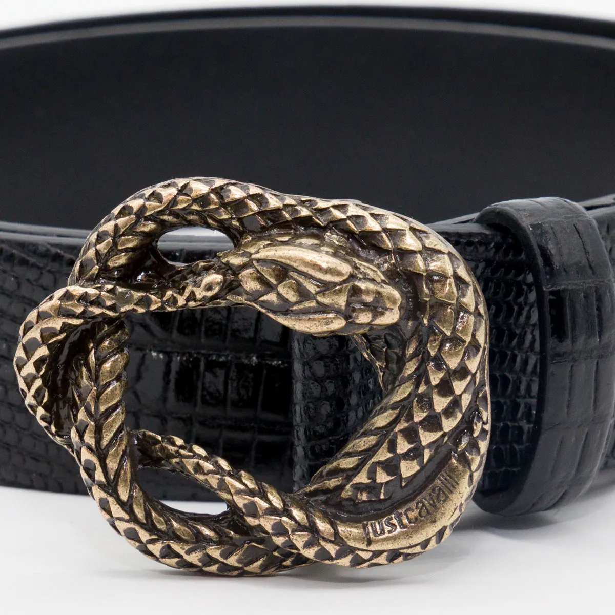 Just Cavalli Snake Plaque Embossed Belt