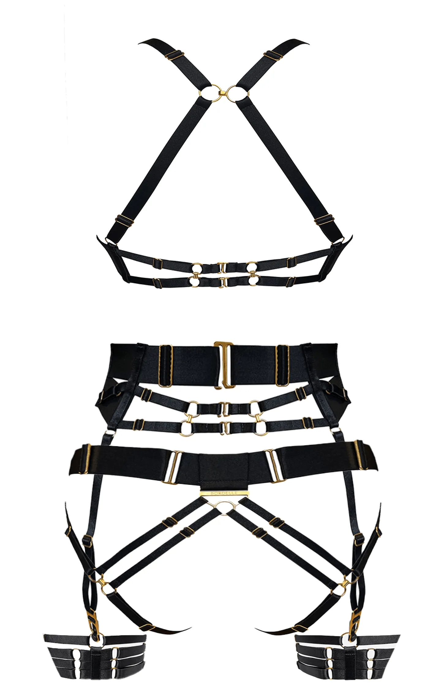 Retta Balconette Wire Bra, Suspender, Open Back Brief and Garter Set
