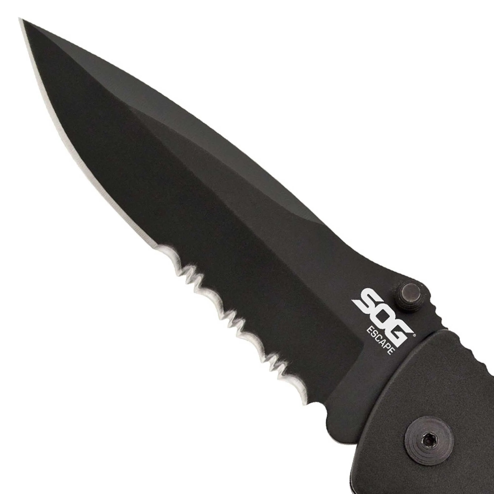 SOG Folding Knife - Escape Black Partially Serrated Clip Point Steel Blade | FF25-CP