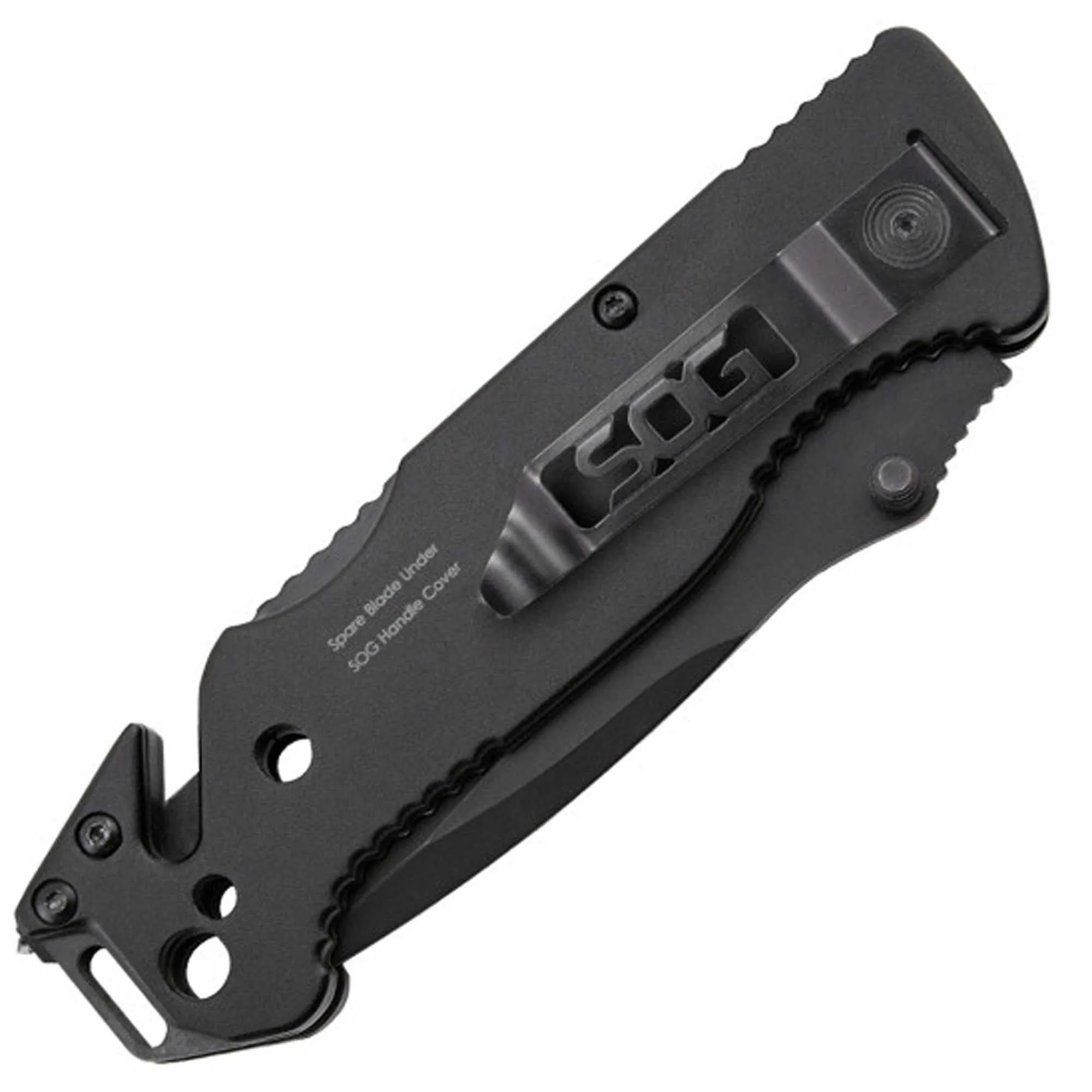 SOG Folding Knife - Escape Black Partially Serrated Clip Point Steel Blade | FF25-CP