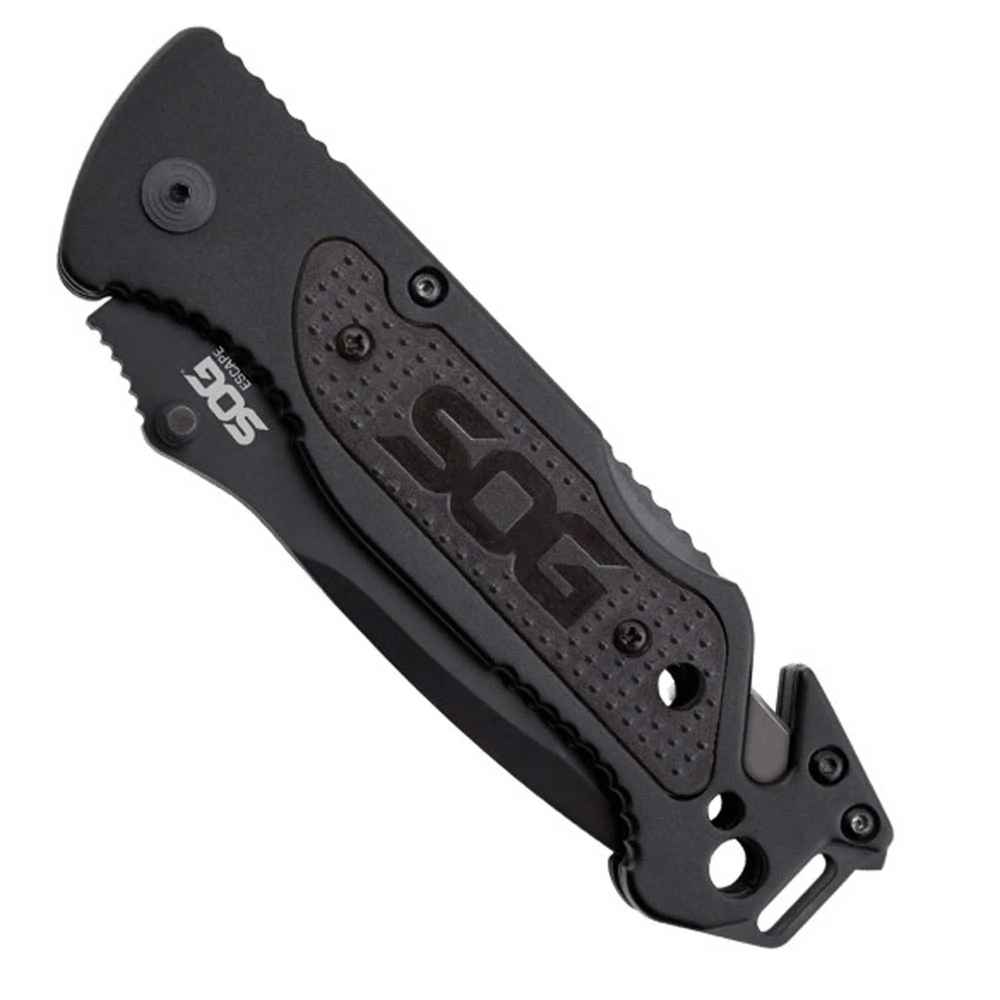 SOG Folding Knife - Escape Black Partially Serrated Clip Point Steel Blade | FF25-CP