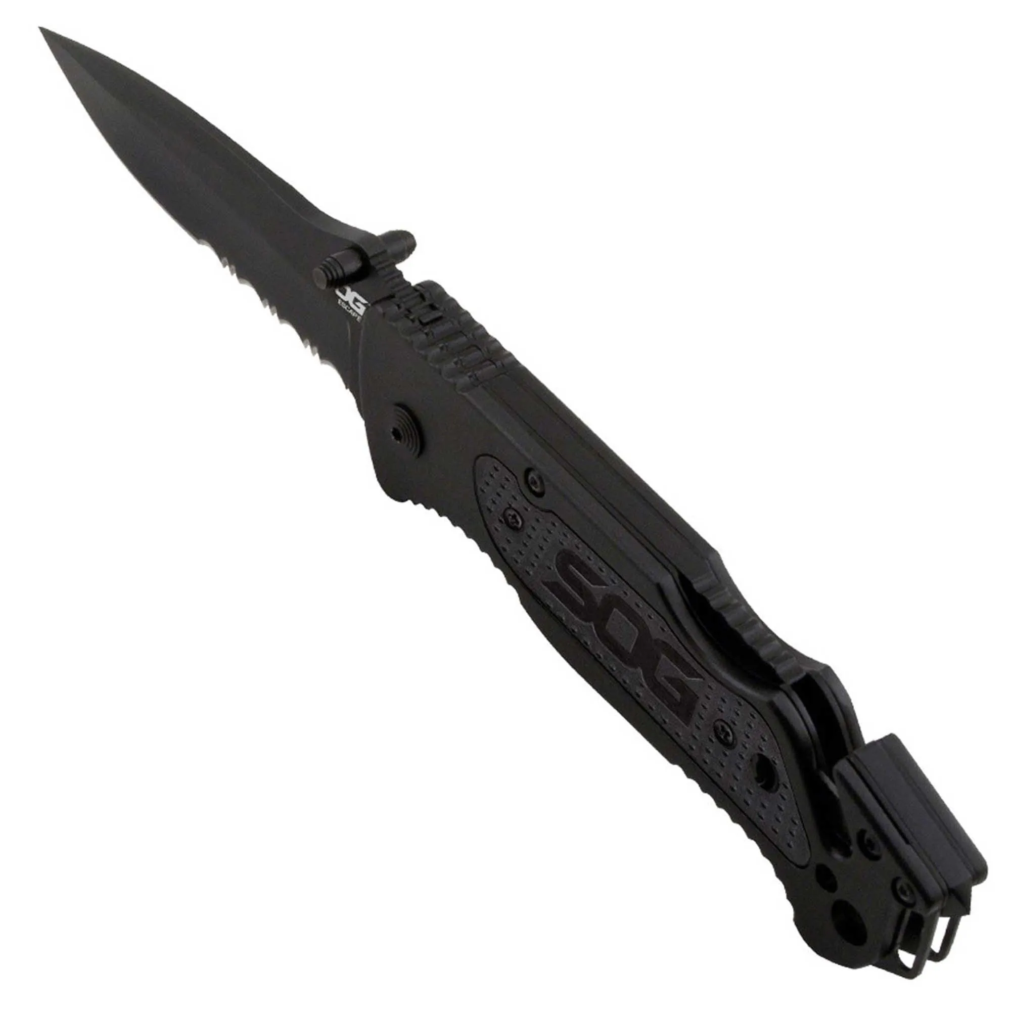 SOG Folding Knife - Escape Black Partially Serrated Clip Point Steel Blade | FF25-CP
