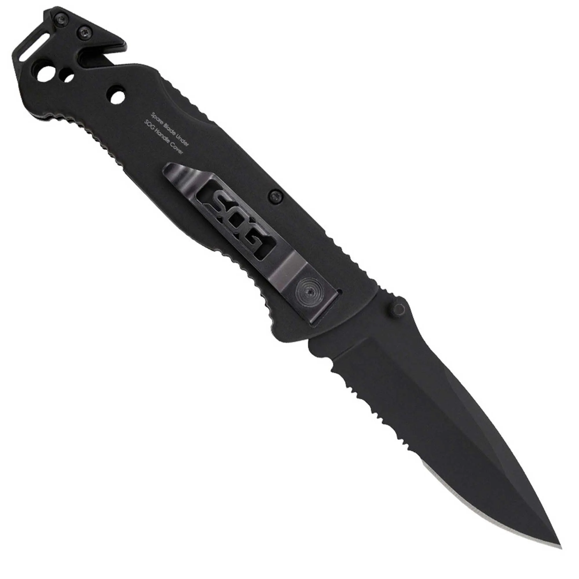 SOG Folding Knife - Escape Black Partially Serrated Clip Point Steel Blade | FF25-CP