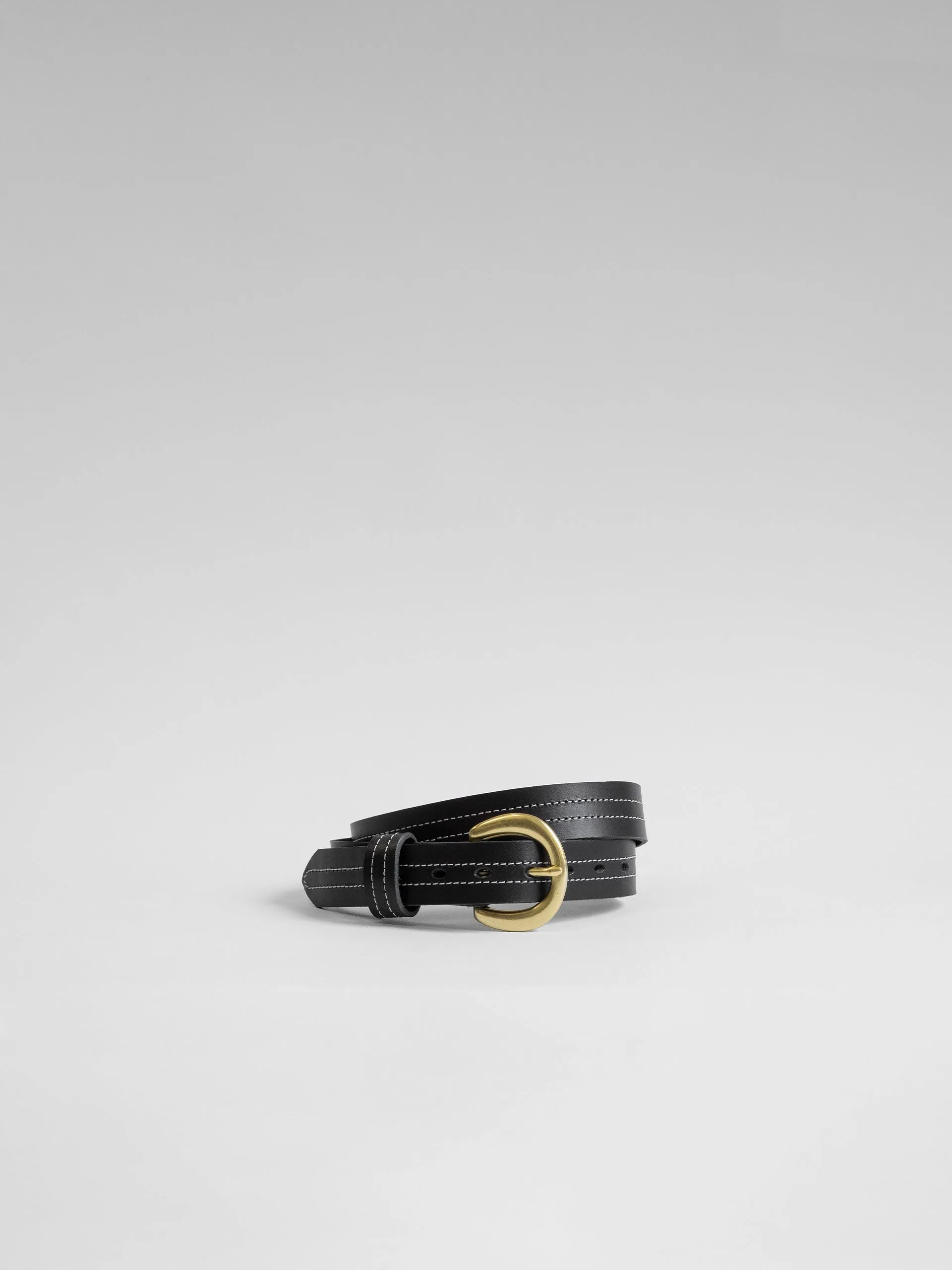 The Lair Camille White Stitch Belt Slim Brass