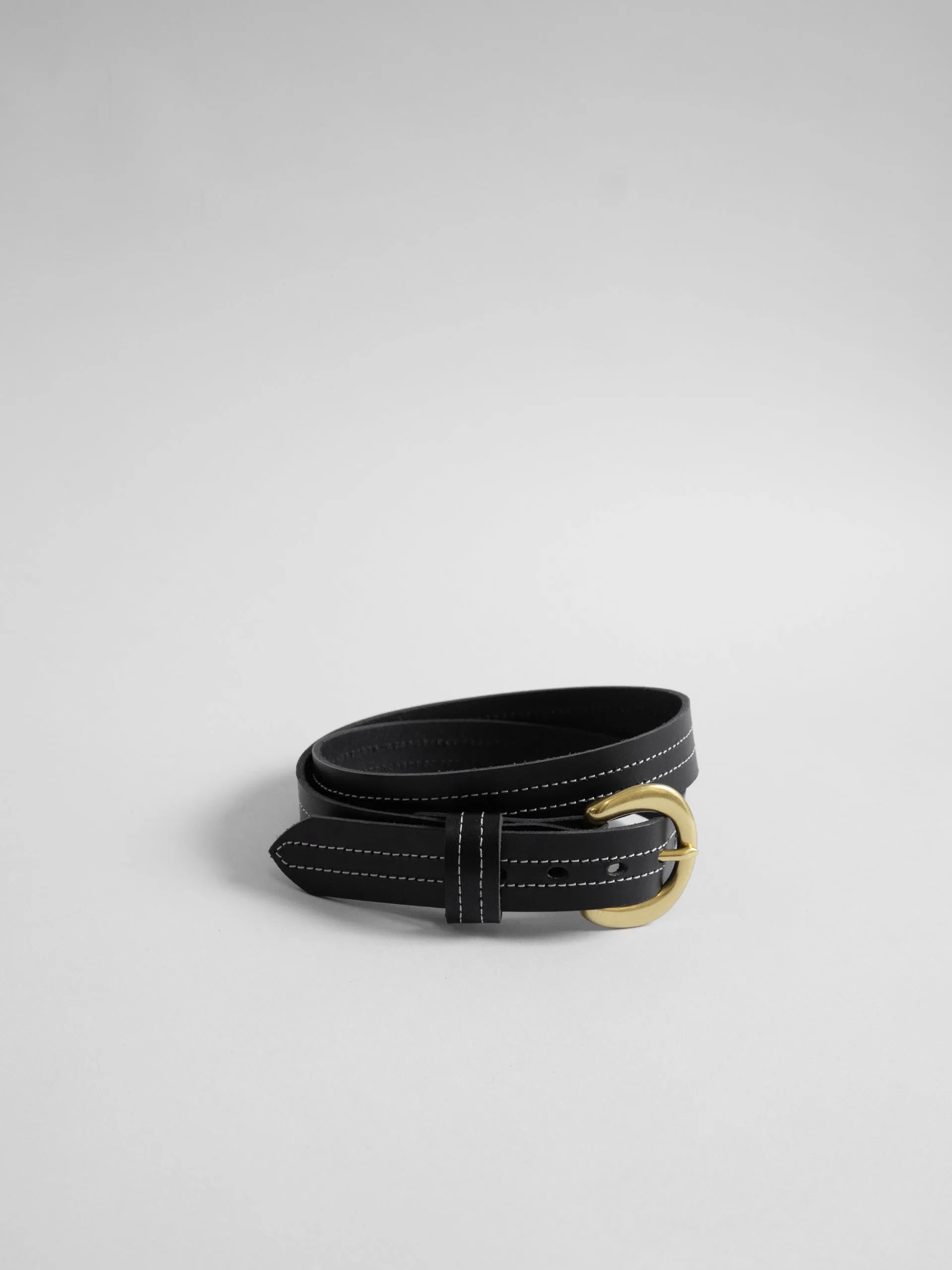 The Lair Camille White Stitch Belt Slim Brass