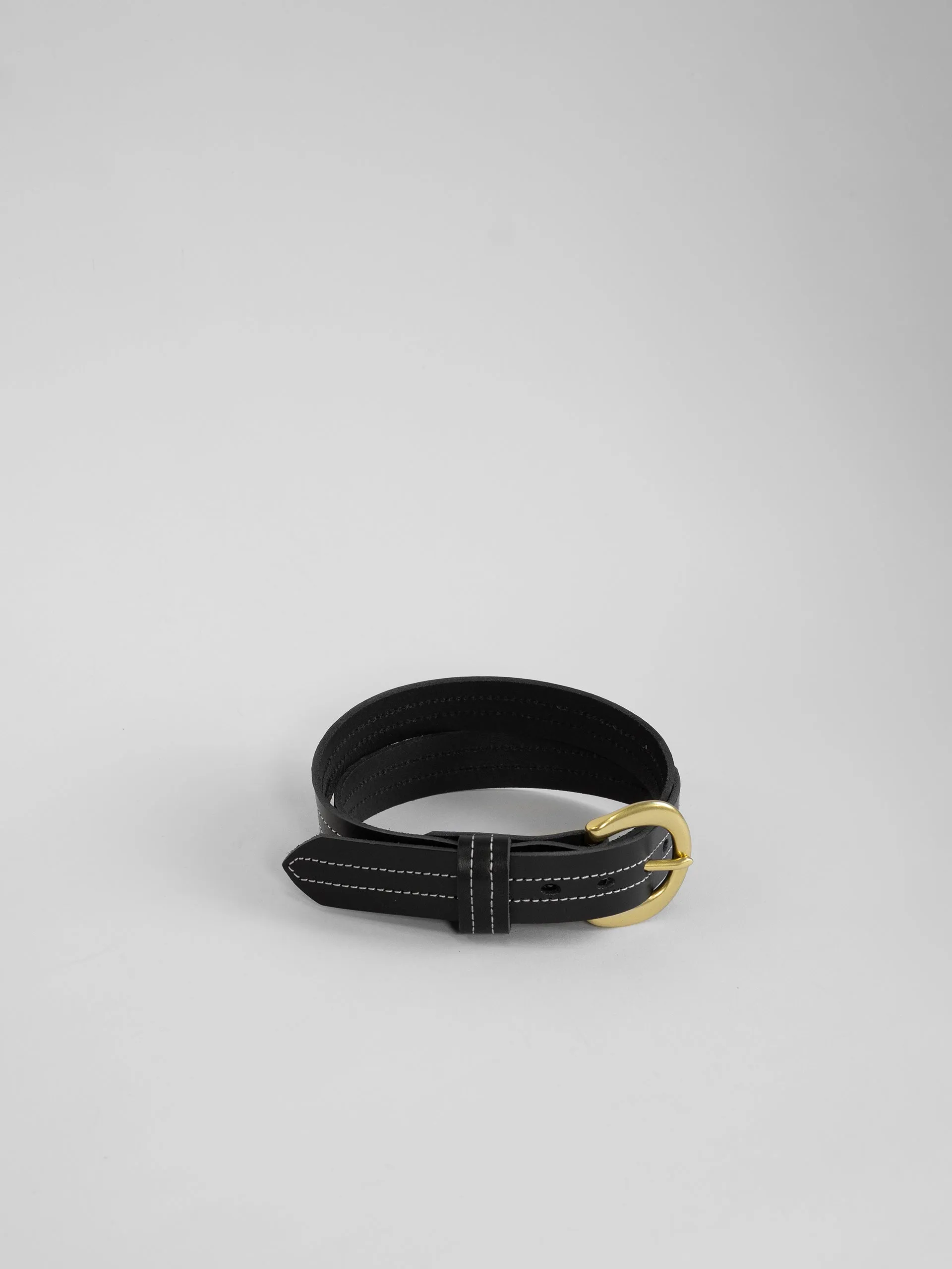 The Lair Camille White Stitch Belt Slim Brass