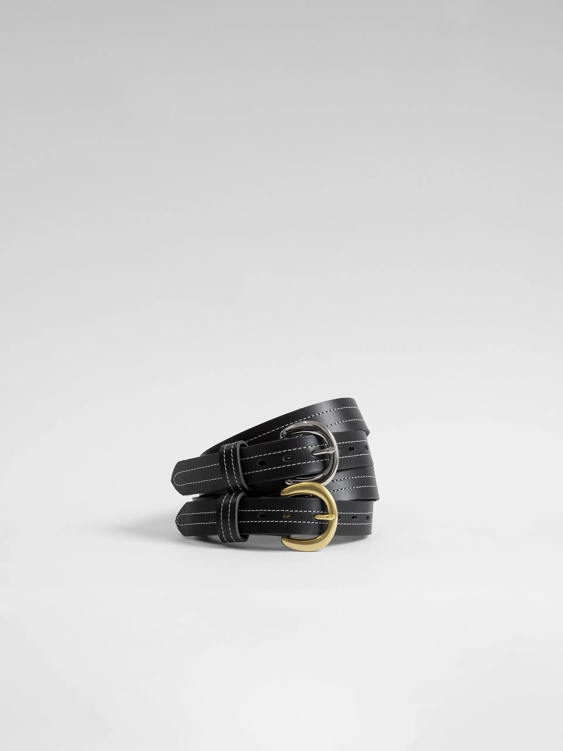 The Lair Camille White Stitch Belt Slim Brass
