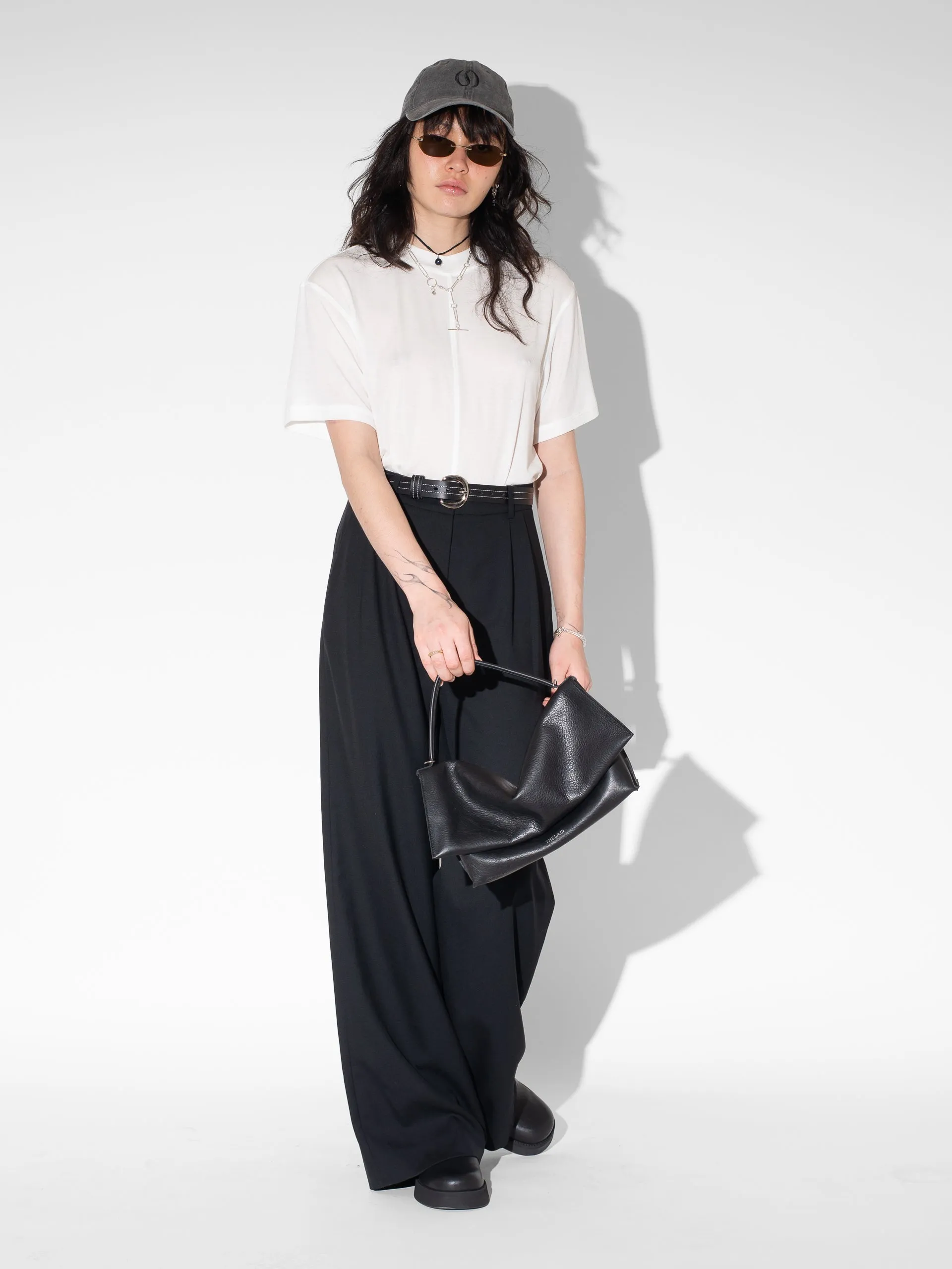 The Lair Camille White Stitch Belt Slim Silver