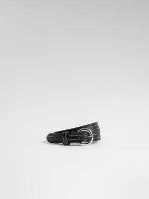 The Lair Camille White Stitch Belt Slim Silver