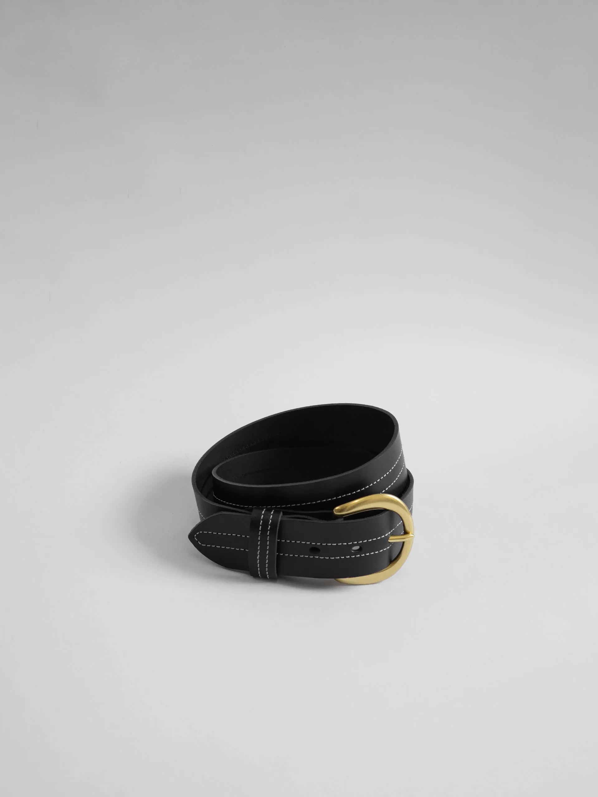 The Lair Camille White Stitch Belt Wide Brass