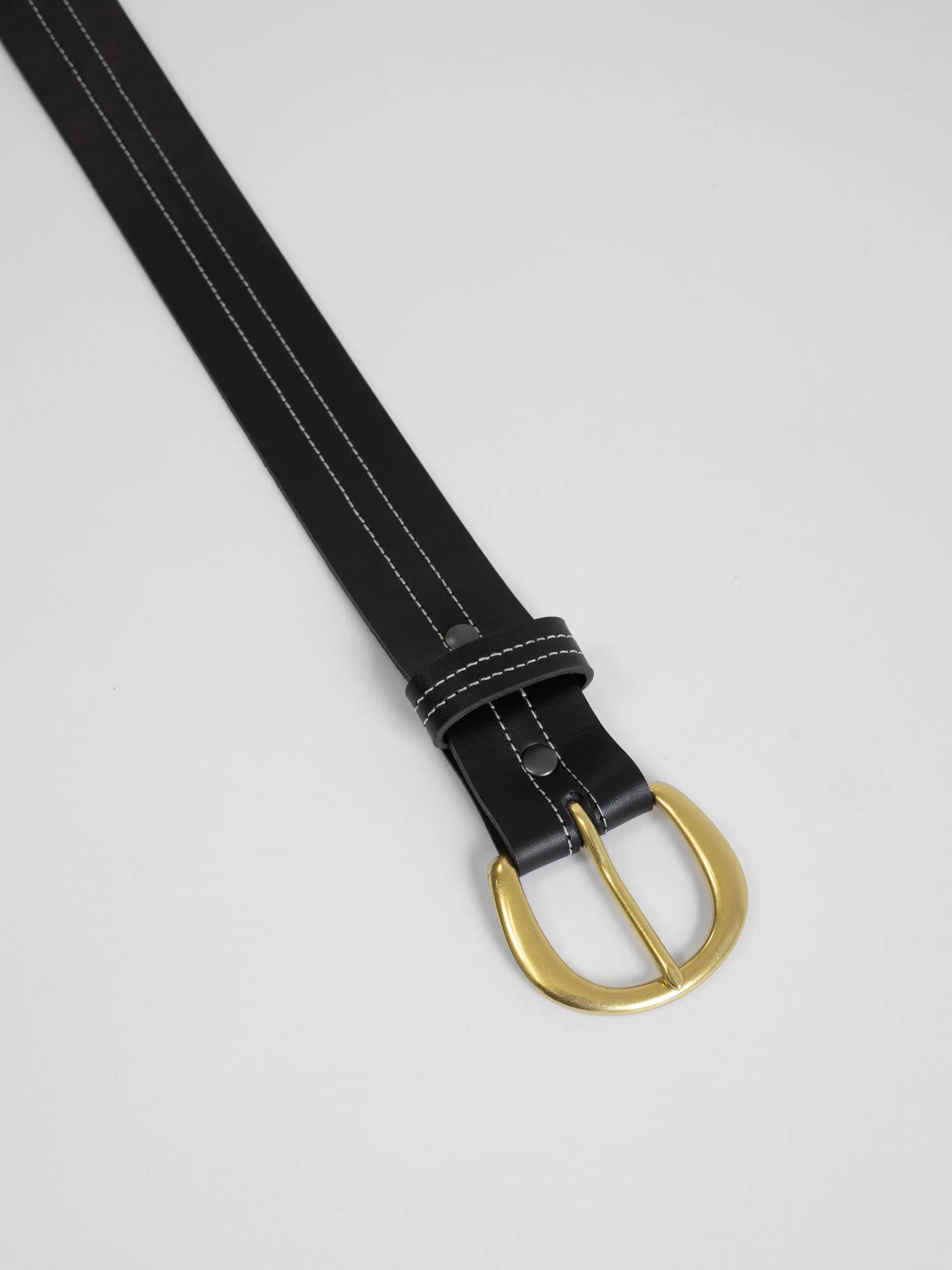 The Lair Camille White Stitch Belt Wide Brass