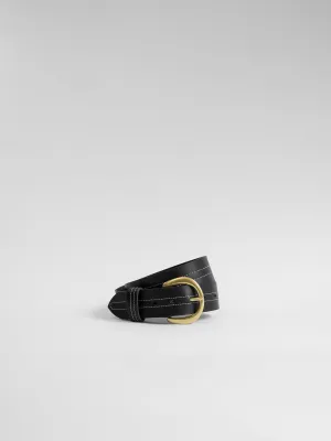 The Lair Camille White Stitch Belt Wide Brass