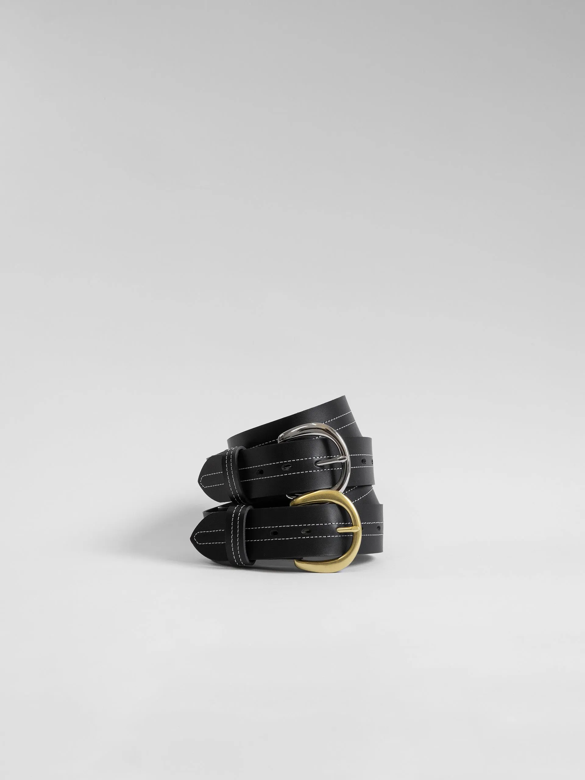 The Lair Camille White Stitch Belt Wide Silver