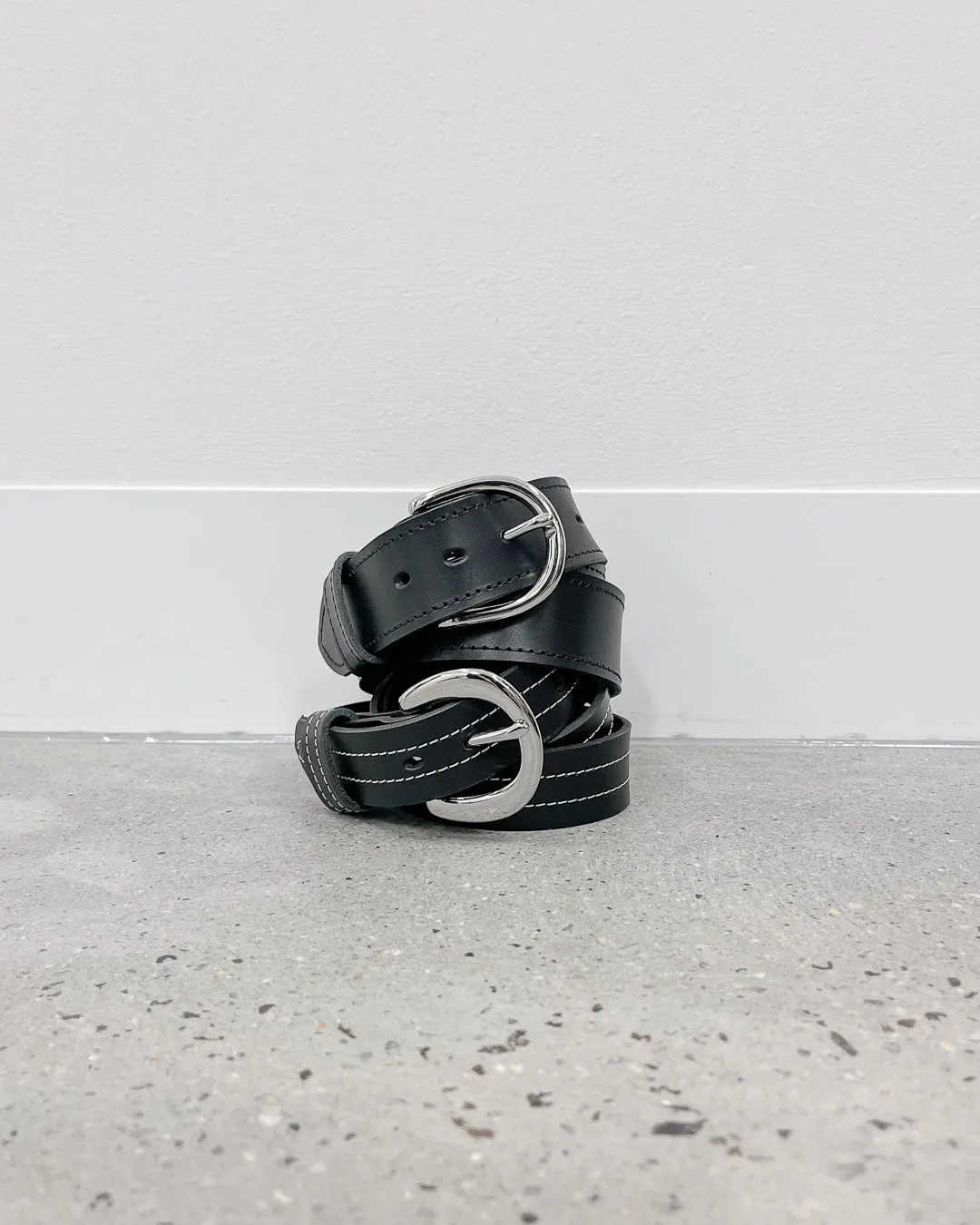 The Lair Camille White Stitch Belt Wide Silver