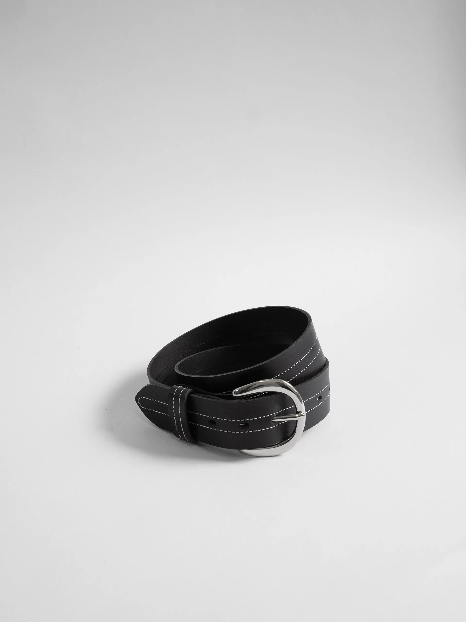 The Lair Camille White Stitch Belt Wide Silver