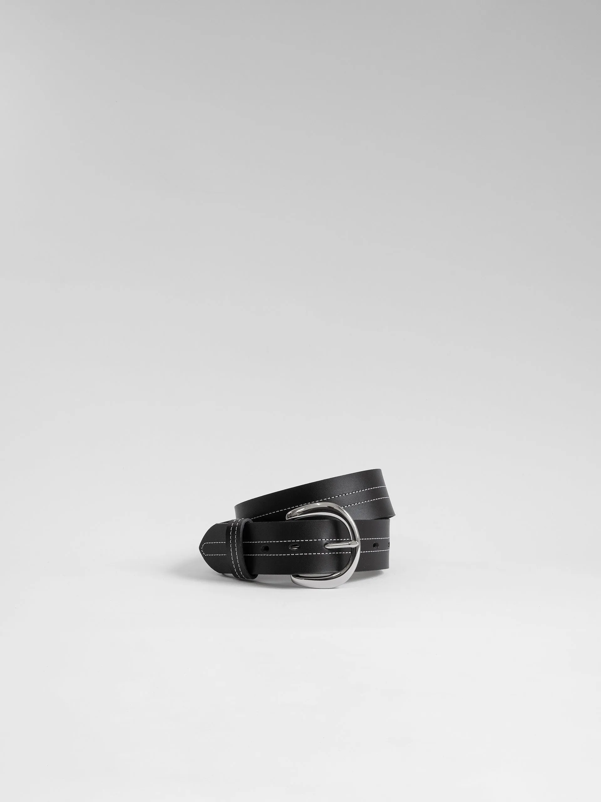 The Lair Camille White Stitch Belt Wide Silver