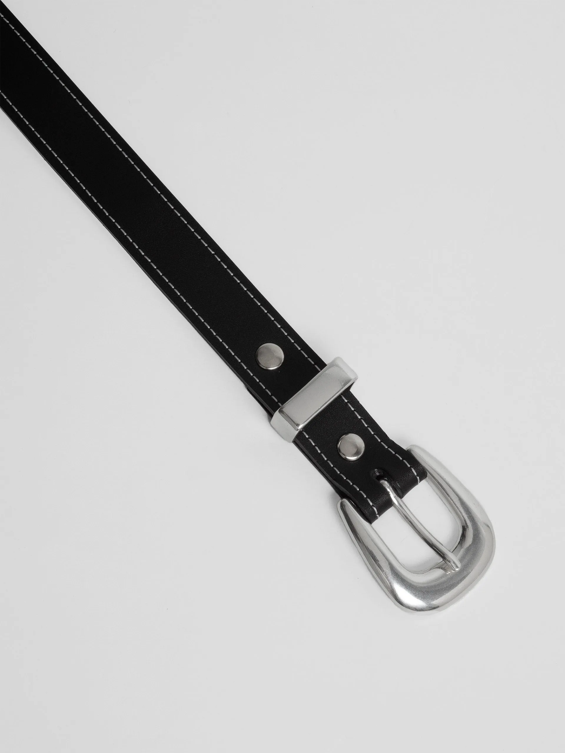 The Lair Claude White Stitch Belt Silver