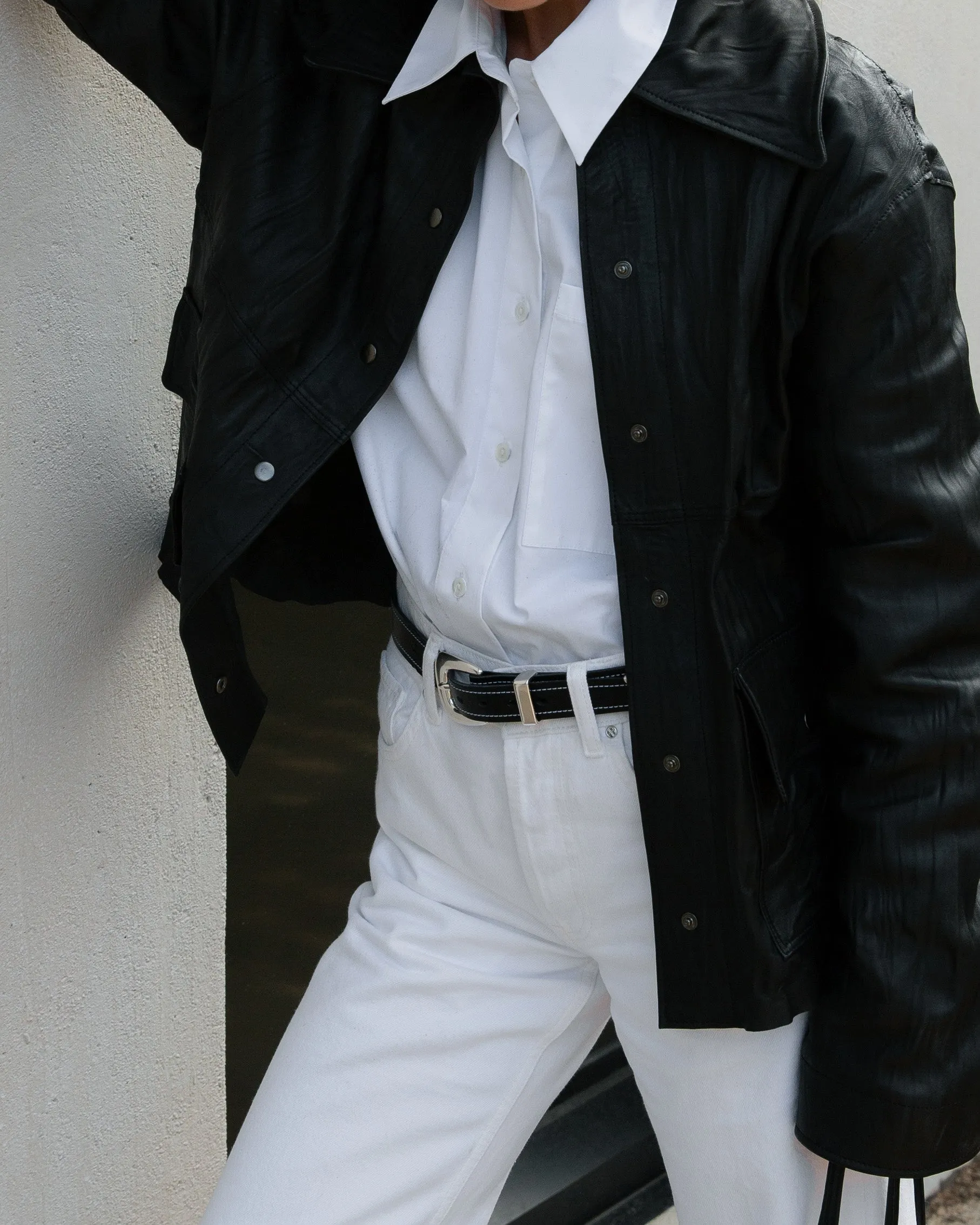 The Lair Claude White Stitch Belt Silver