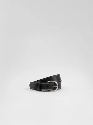The Lair Maya White Stitch Belt Slim Silver
