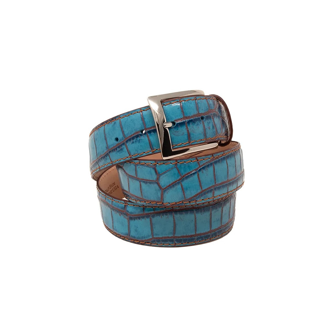Two-Toned Mock Croc Belt - Cobalt & Cognac - 40mm - Up to 50"
