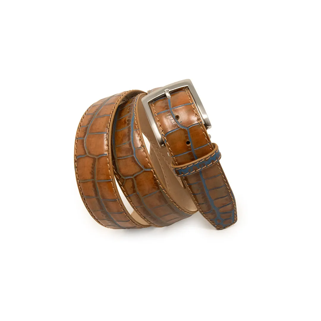 Two-Toned Mock Croc Belt - Tan Marine - 40mm - Up to 55"