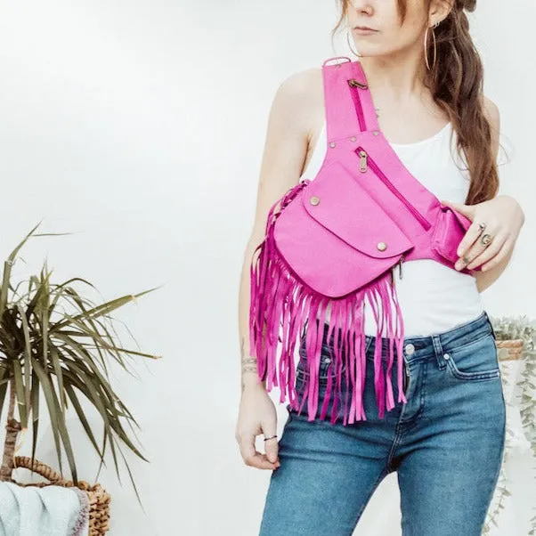 Vegan Leather Tassel Belt - Hot Pink