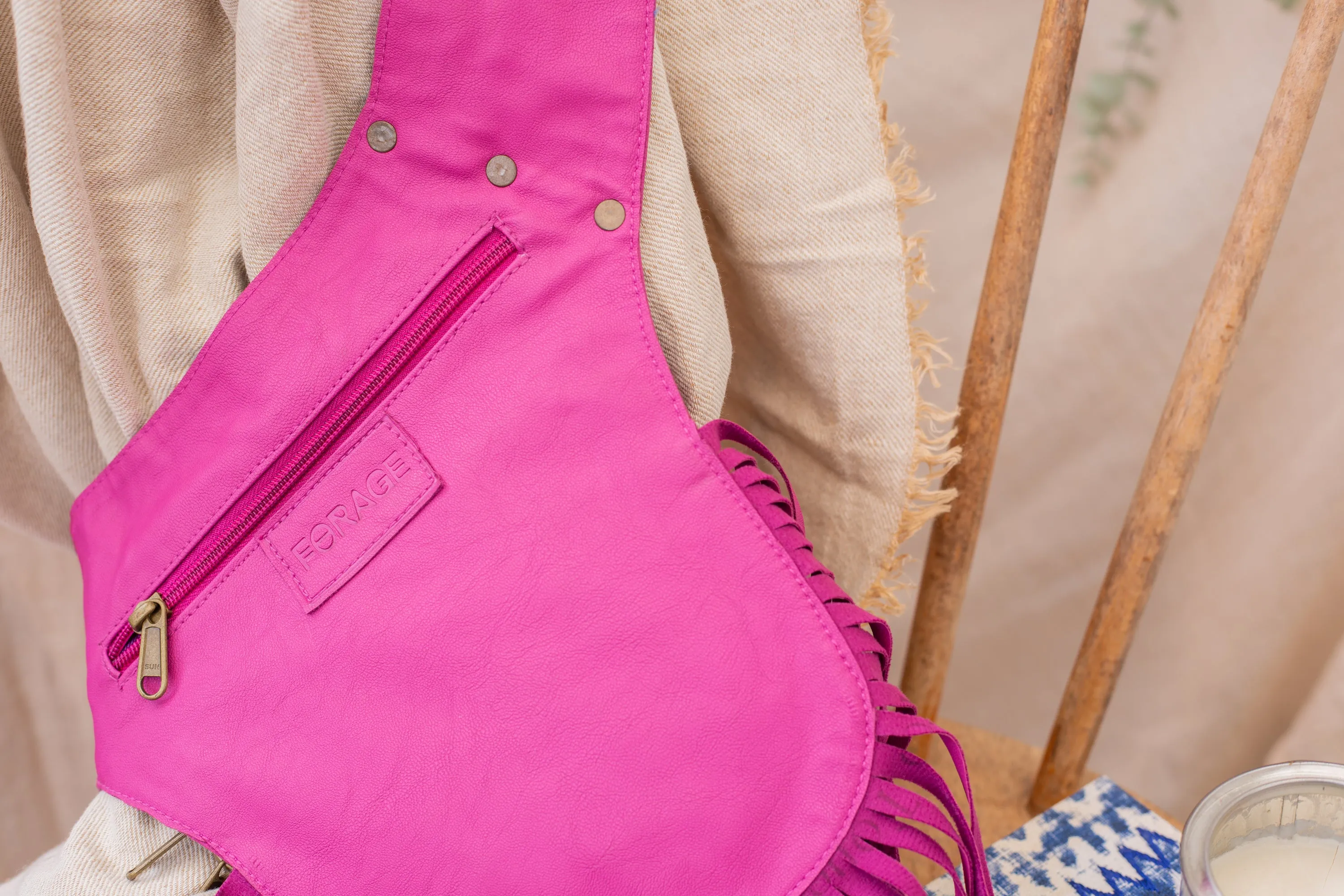 Vegan Leather Tassel Belt - Hot Pink