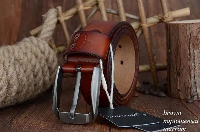 West Louis™ Vintage Style Pin Buckle Cow Genuine Leather Belt